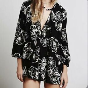 Free People | Black Floral Foil Swing Dress